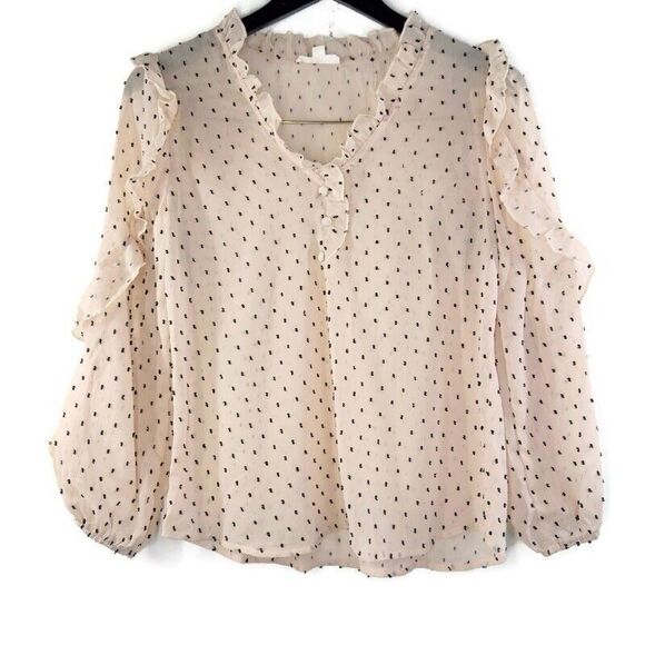 mine Tops - Mine Womens Top Size S Ruffle Long Sleeve Sheer